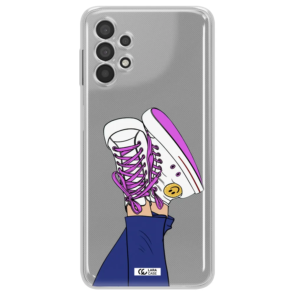a cartoon of a person's feet with purple shoes Samsung A32 Clear TPU Case