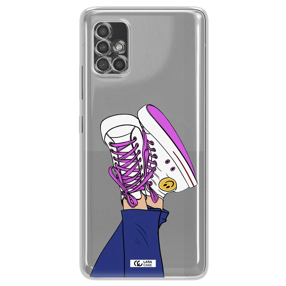 A Cartoon Of A Person's Feet With Purple Shoes Samsung A40S Clear Tpu Case