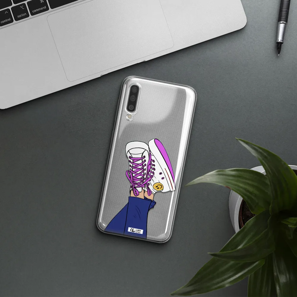 a cartoon of a person's feet with purple shoes Samsung A50 Clear TPU Case