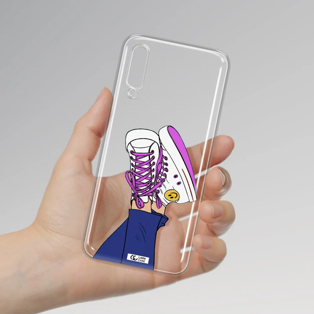 A Cartoon Of A Person's Feet With Purple Shoes Samsung A50S Clear Tpu Case