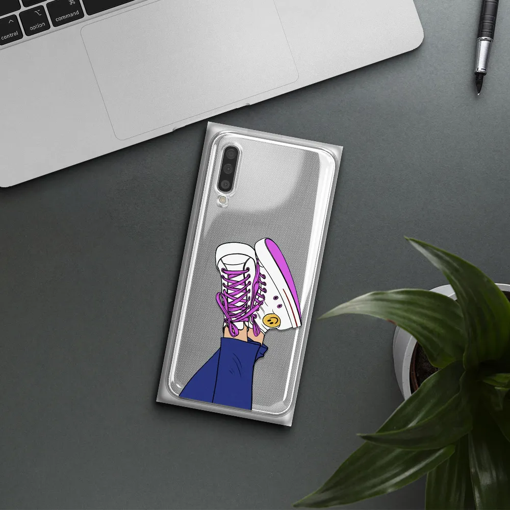 A Cartoon Of A Person's Feet With Purple Shoes Samsung A50S Clear Tpu Case