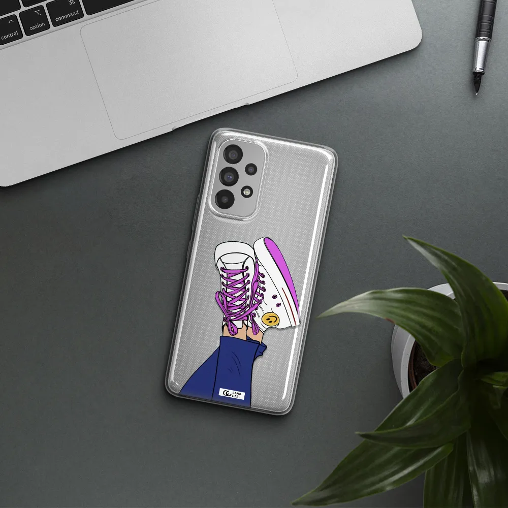 a cartoon of a person's feet with purple shoes Samsung A53 Clear TPU Case
