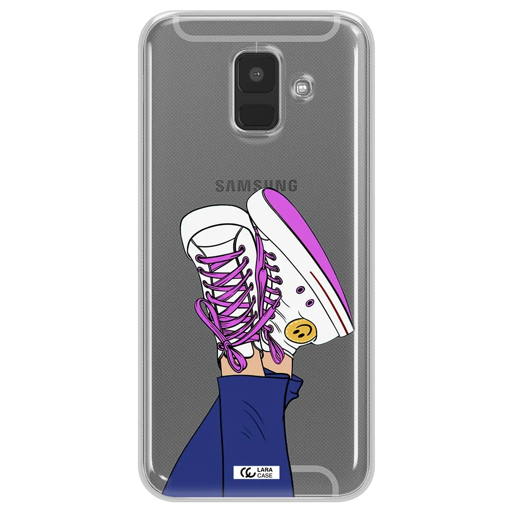 a cartoon of a person's feet with purple shoes Samsung A6 Clear TPU Case