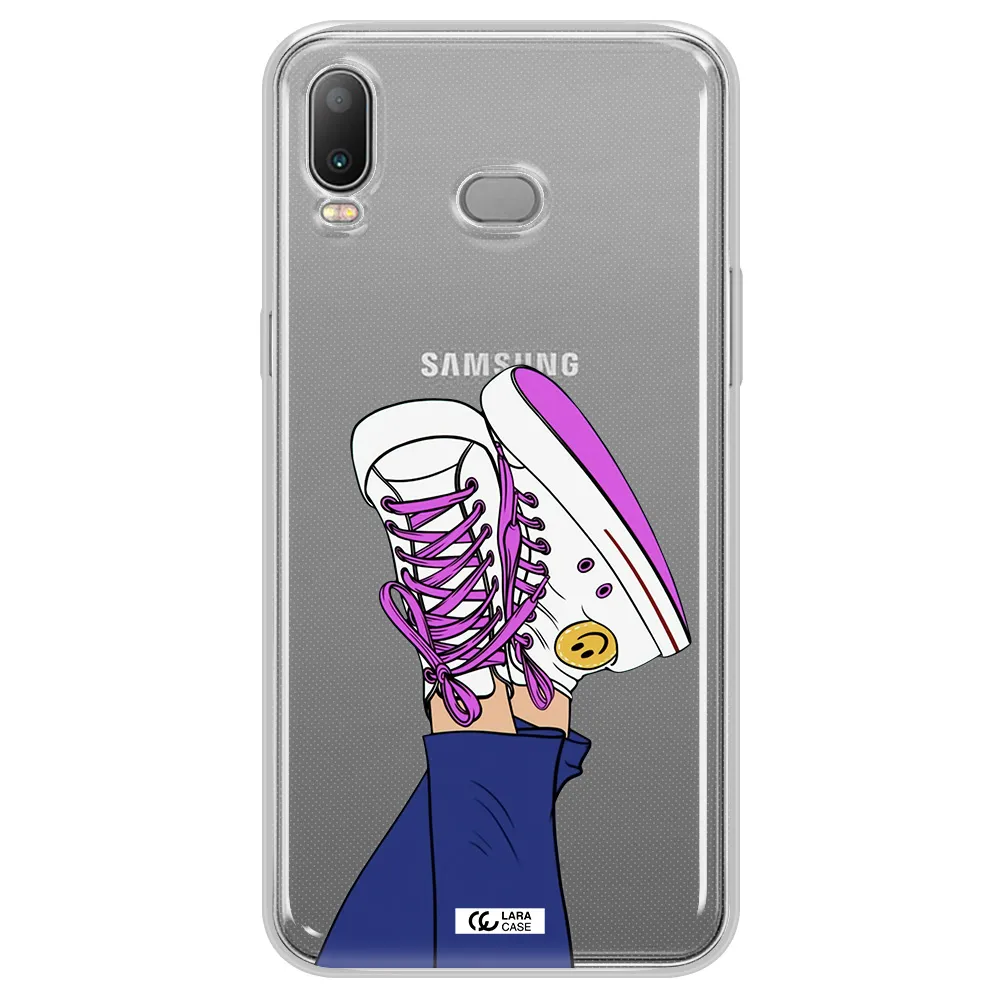 a cartoon of a person's feet with purple shoes Samsung A6S Clear TPU Case