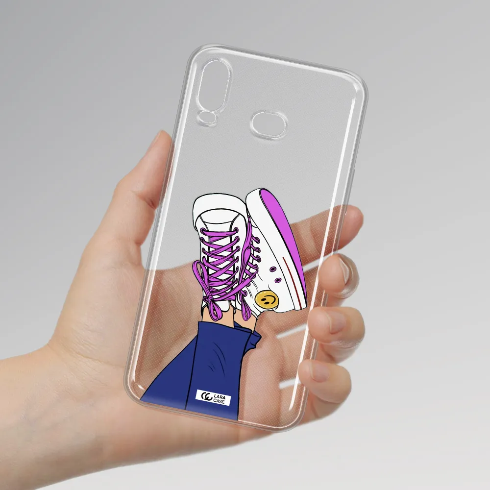 a cartoon of a person's feet with purple shoes Samsung A6S Clear TPU Case