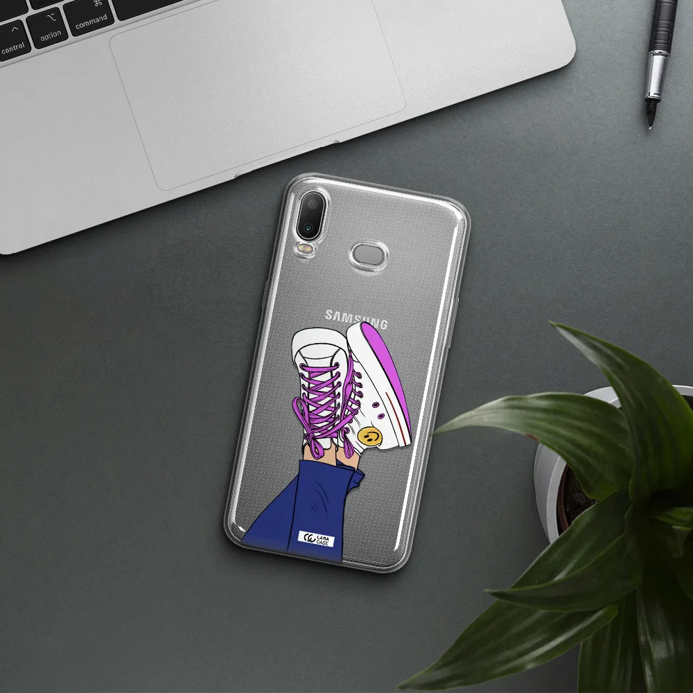 a cartoon of a person's feet with purple shoes Samsung A6S Clear TPU Case