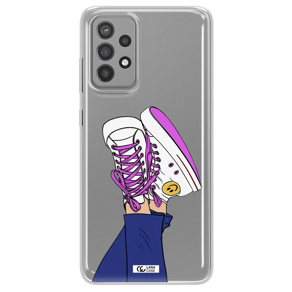 a cartoon of a person's feet with purple shoes Samsung A72 Clear TPU Case