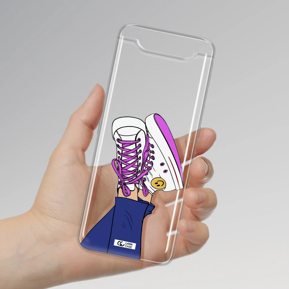 a cartoon of a person's feet with purple shoes Samsung A80 Clear TPU Case