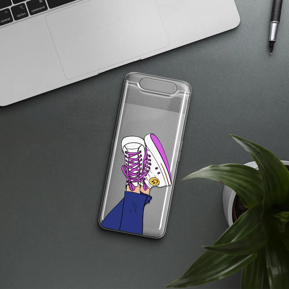 a cartoon of a person's feet with purple shoes Samsung A80 Clear TPU Case