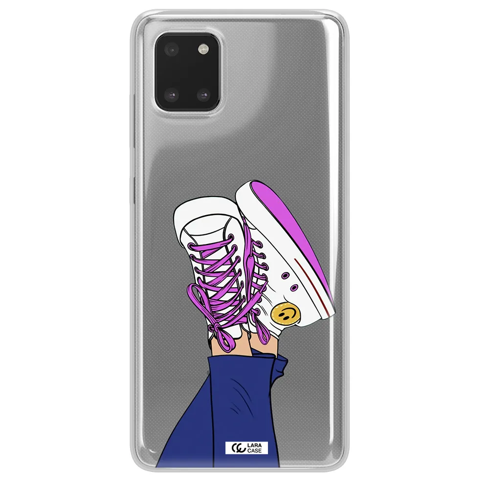 a cartoon of a person's feet with purple shoes Samsung A81 Clear TPU Case