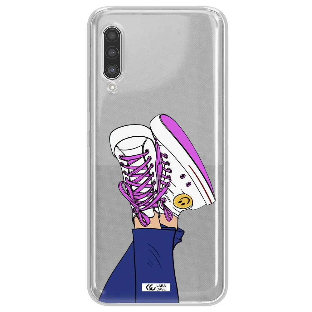a cartoon of a person's feet with purple shoes Samsung A90 Clear TPU Case
