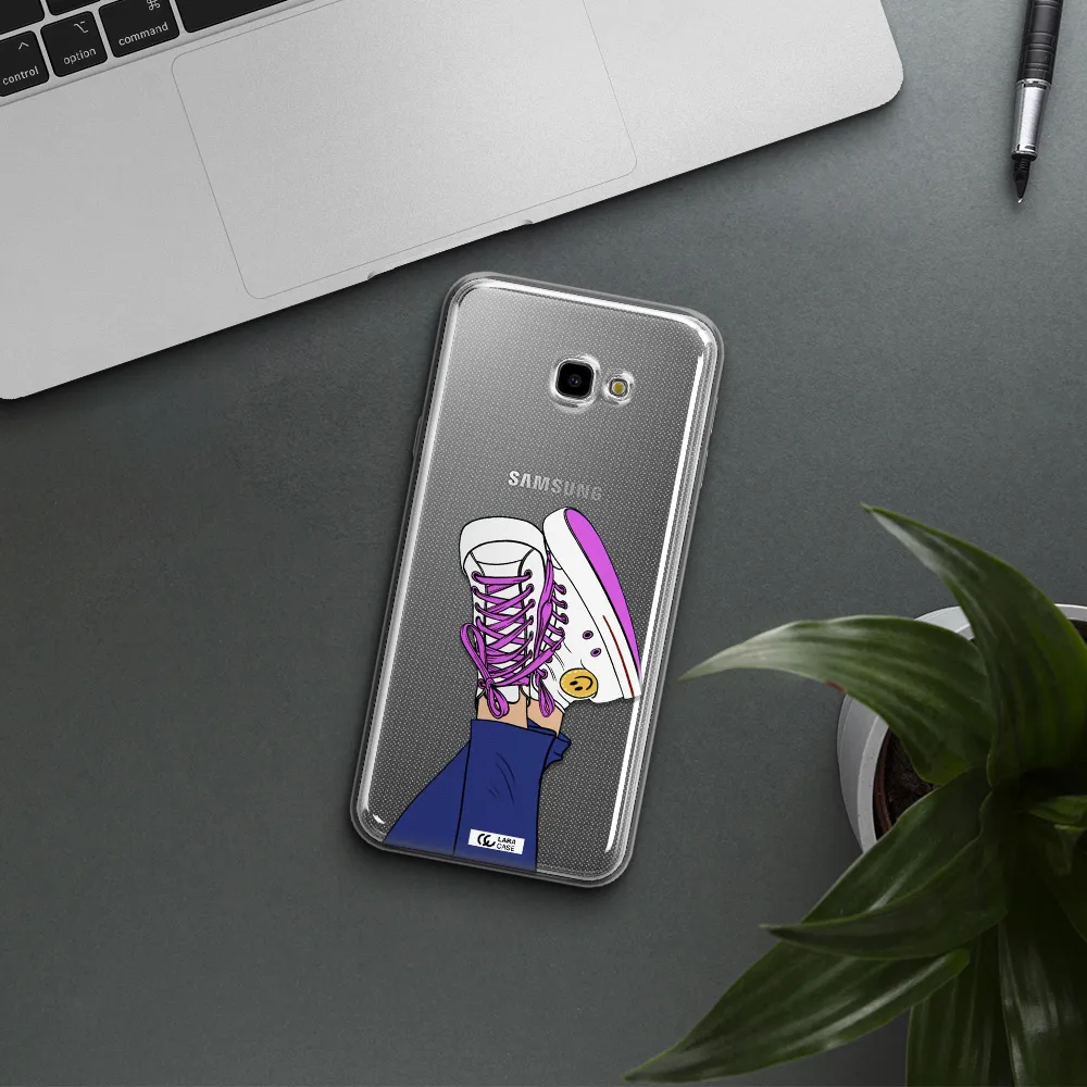 a cartoon of a person's feet with purple shoes Samsung J4 Plus Clear TPU Case
