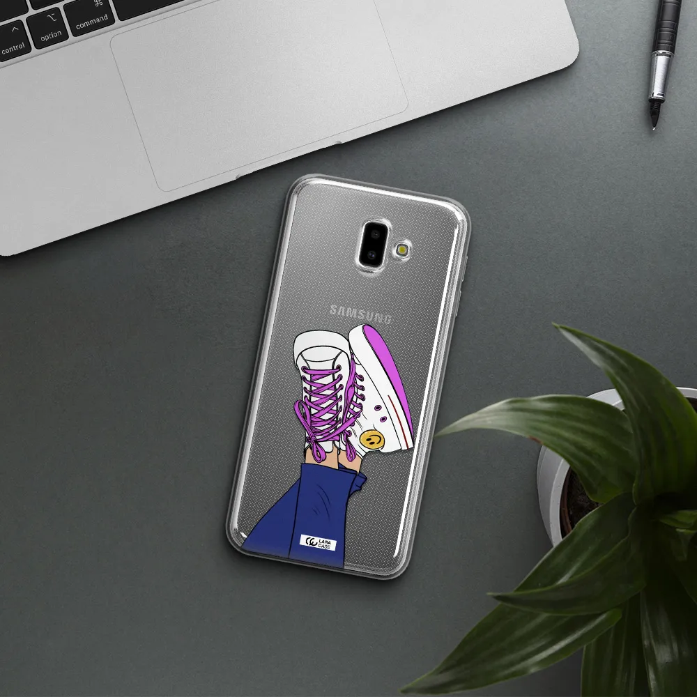 a cartoon of a person's feet with purple shoes Samsung J6 Plus Clear TPU Case
