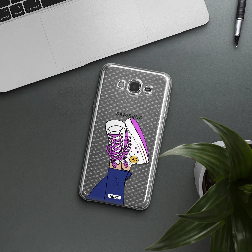 a cartoon of a person's feet with purple shoes Samsung J7 2015 Clear TPU Case