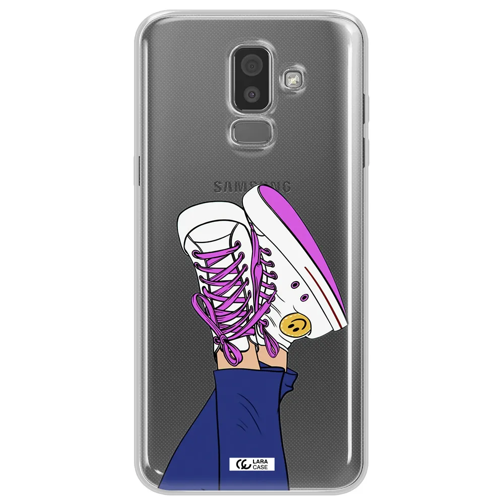 a cartoon of a person's feet with purple shoes Samsung J8 Clear TPU Case