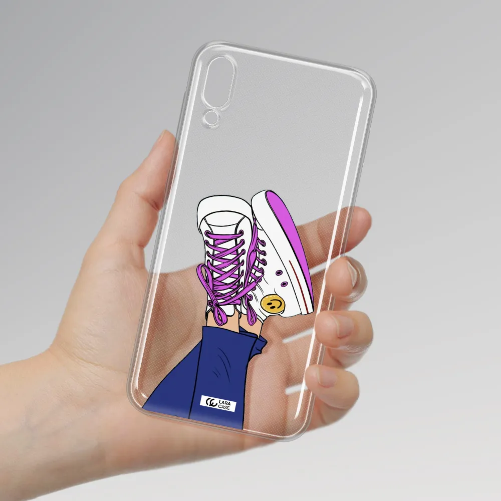 a cartoon of a person's feet with purple shoes Samsung M10 Clear TPU Case
