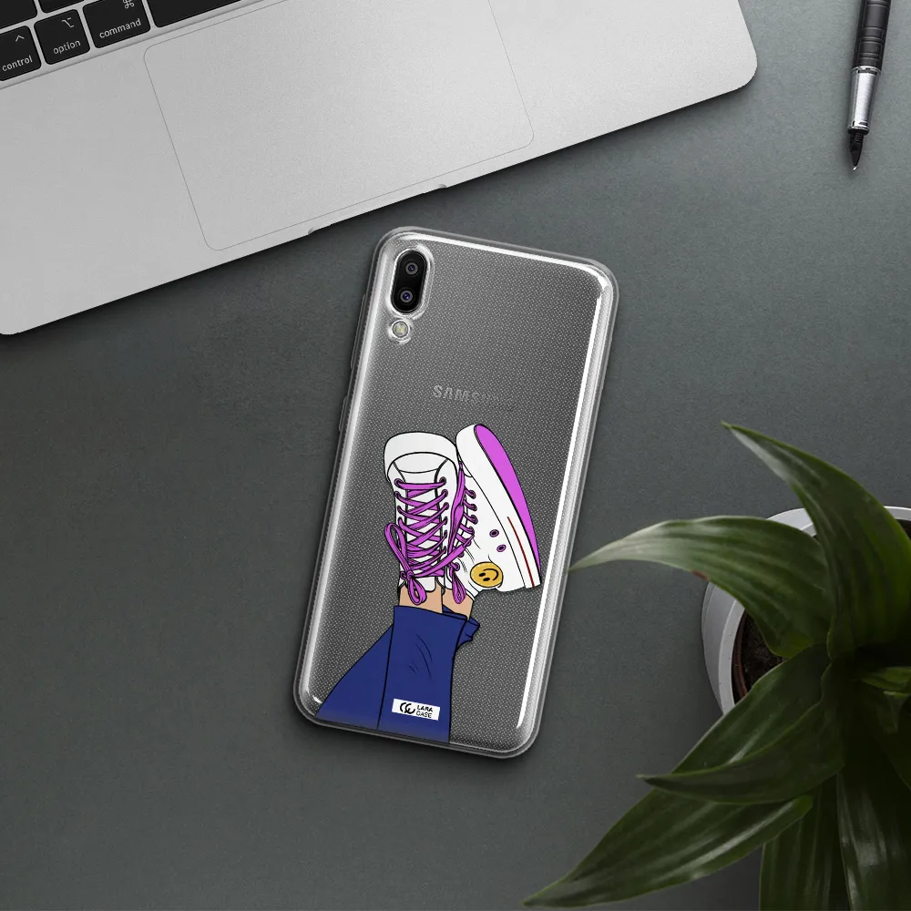 a cartoon of a person's feet with purple shoes Samsung M10 Clear TPU Case