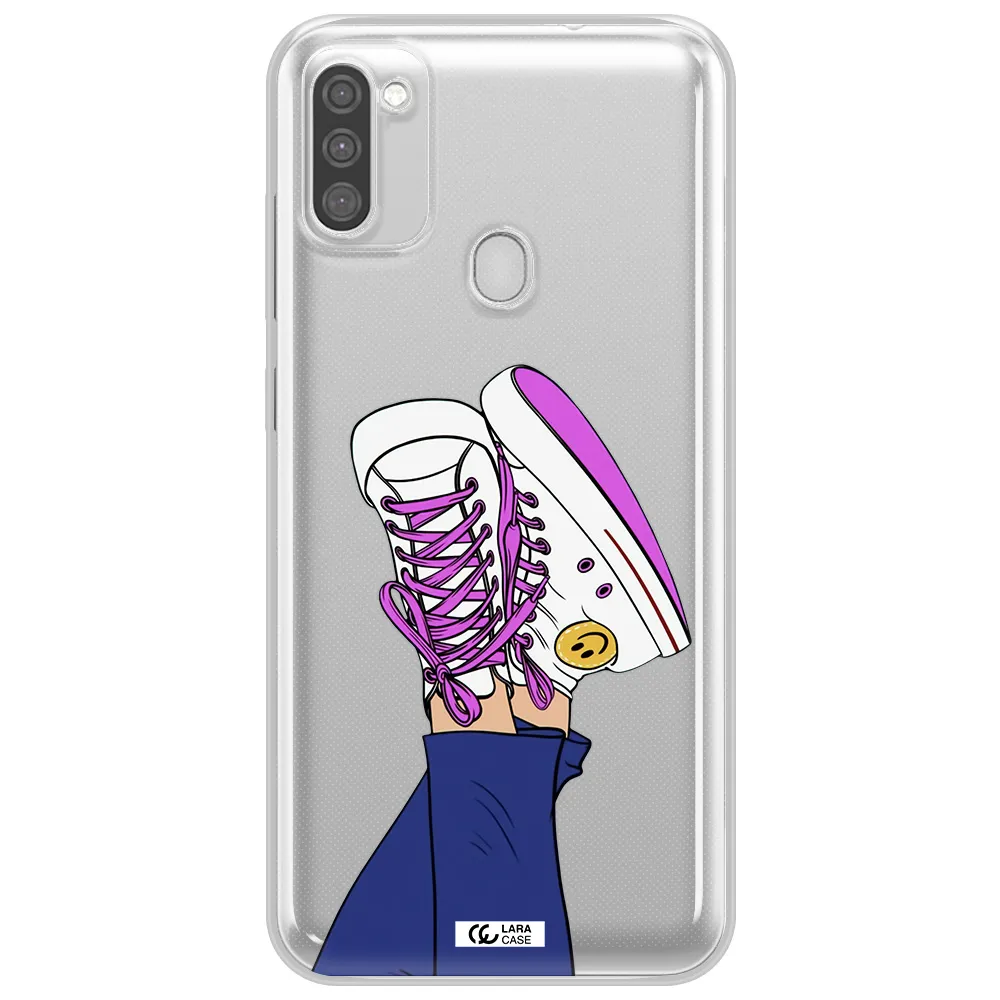 a cartoon of a person's feet with purple shoes Samsung M11 Clear TPU Case