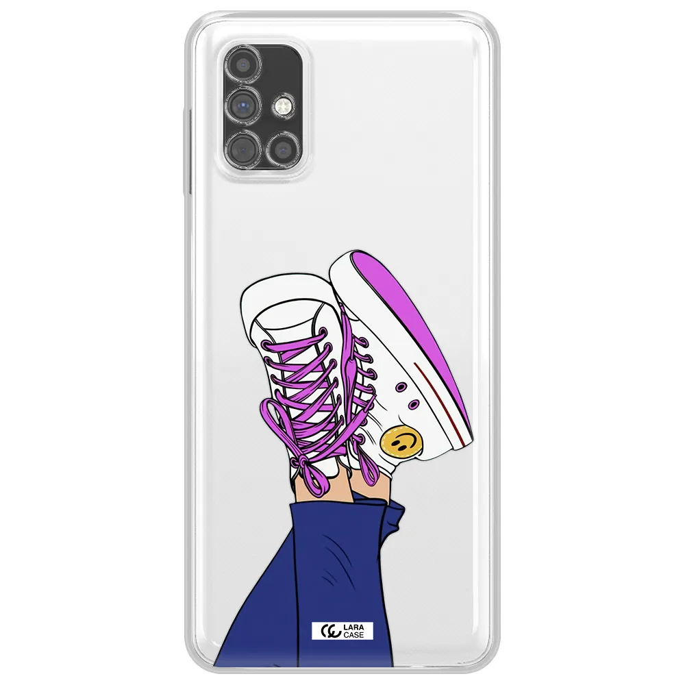 a cartoon of a person's feet with purple shoes Samsung M51 Clear TPU Case