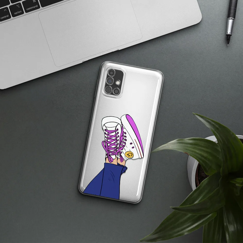 a cartoon of a person's feet with purple shoes Samsung M51 Clear TPU Case