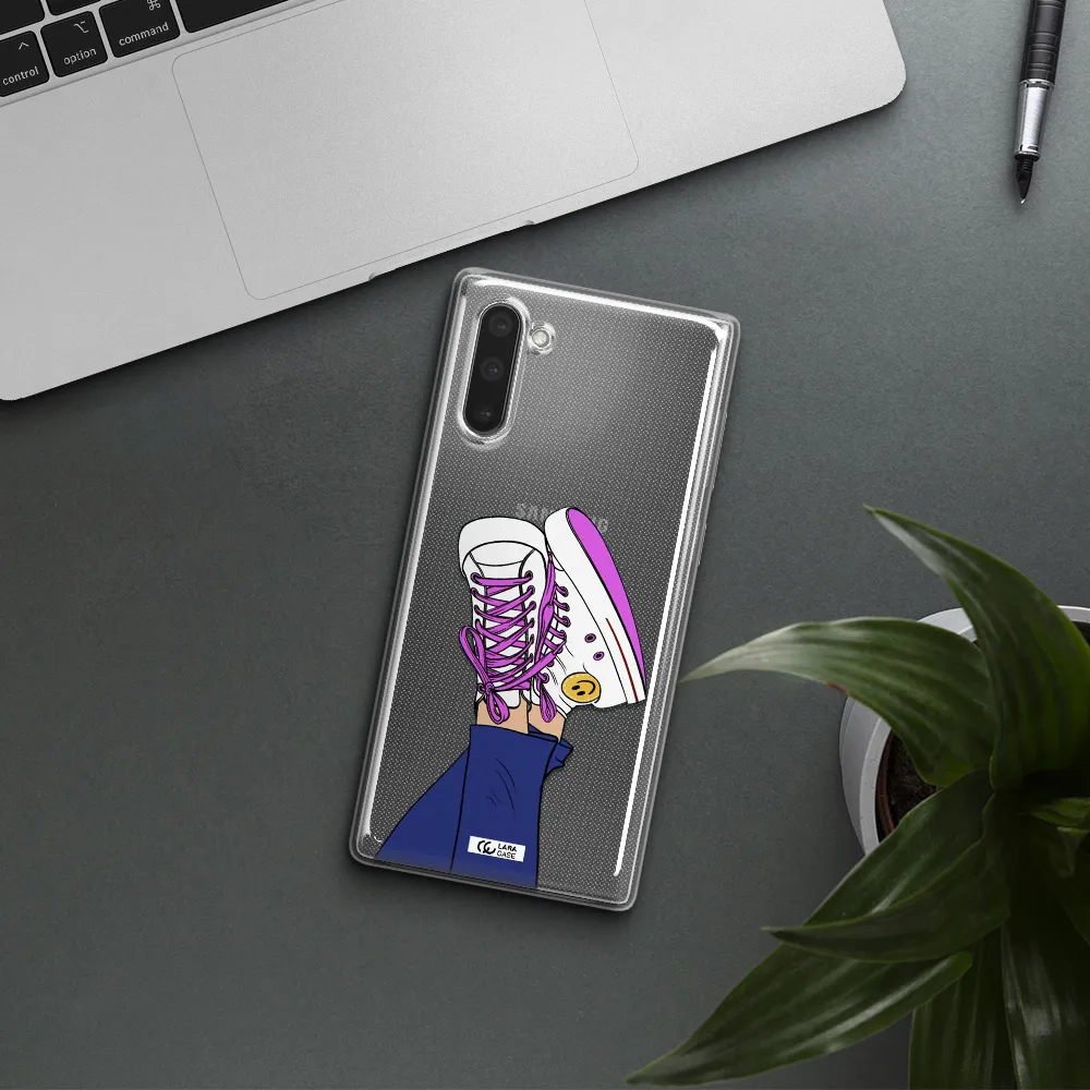 a cartoon of a person's feet with purple shoes Samsung Note 10 Clear TPU Case