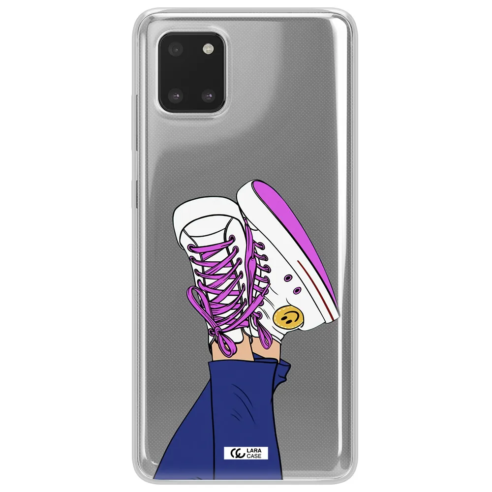 a cartoon of a person's feet with purple shoes Samsung Note 10 Lite Clear TPU Case