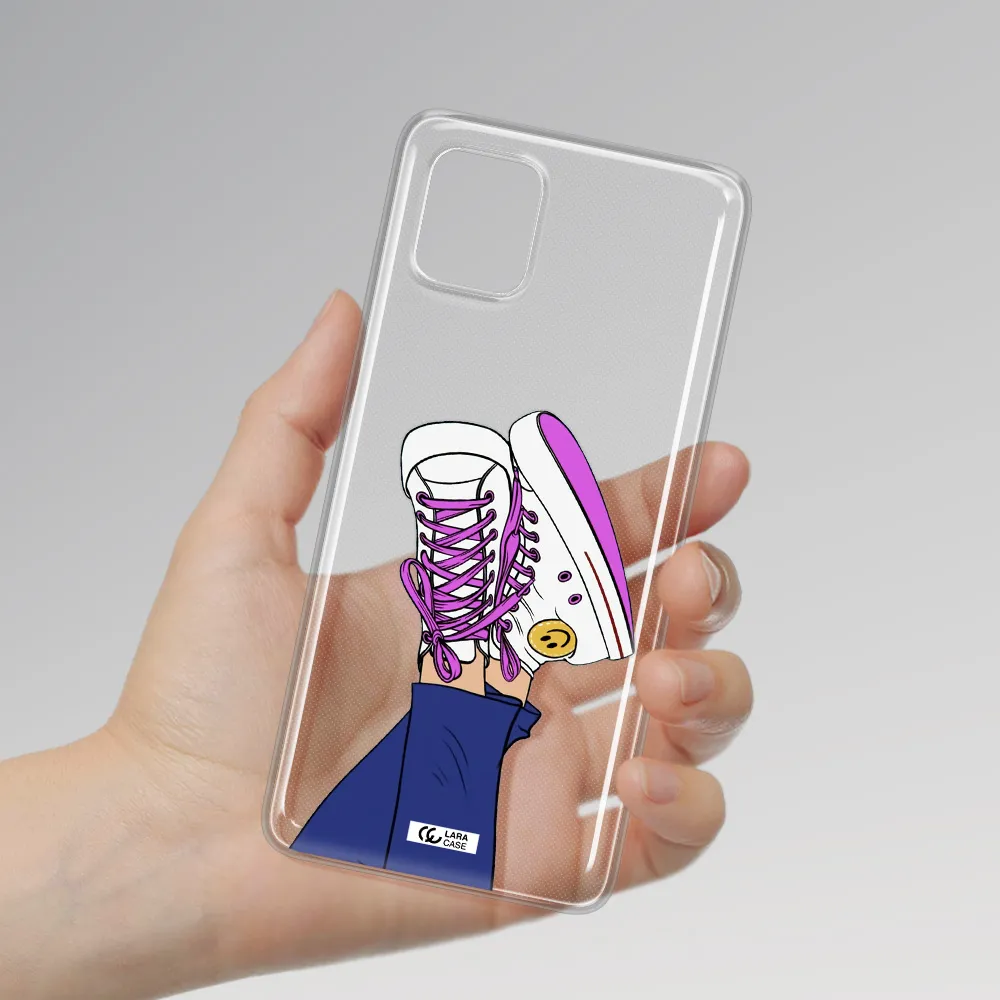 a cartoon of a person's feet with purple shoes Samsung Note 10 Lite Clear TPU Case