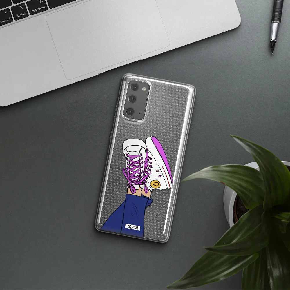 a cartoon of a person's feet with purple shoes Samsung Note 20 Clear TPU Case