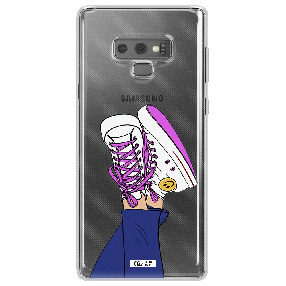 a cartoon of a person's feet with purple shoes Samsung Note 9 Clear TPU Case
