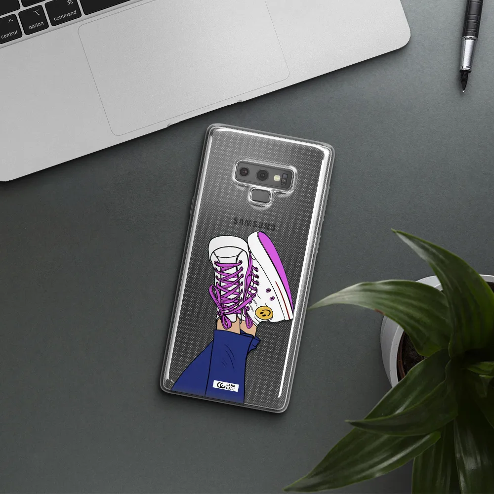 a cartoon of a person's feet with purple shoes Samsung Note 9 Clear TPU Case