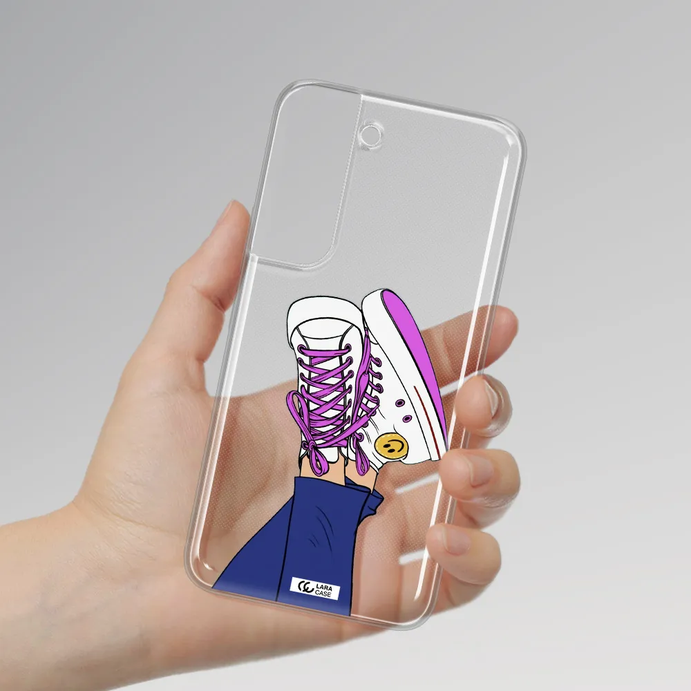 a cartoon of a person's feet with purple shoes Samsung S 22 Clear TPU Case