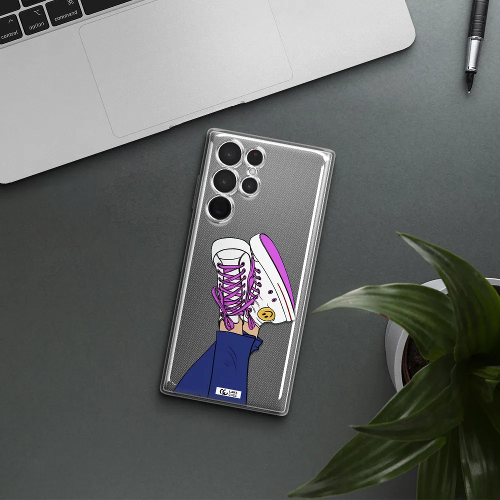 a cartoon of a person's feet with purple shoes Samsung S 22 Ultra Clear TPU Case