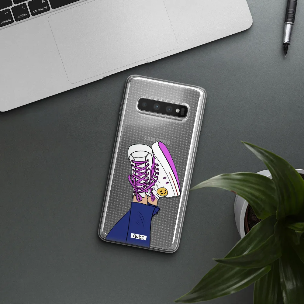 a cartoon of a person's feet with purple shoes Samsung S10 Clear TPU Case