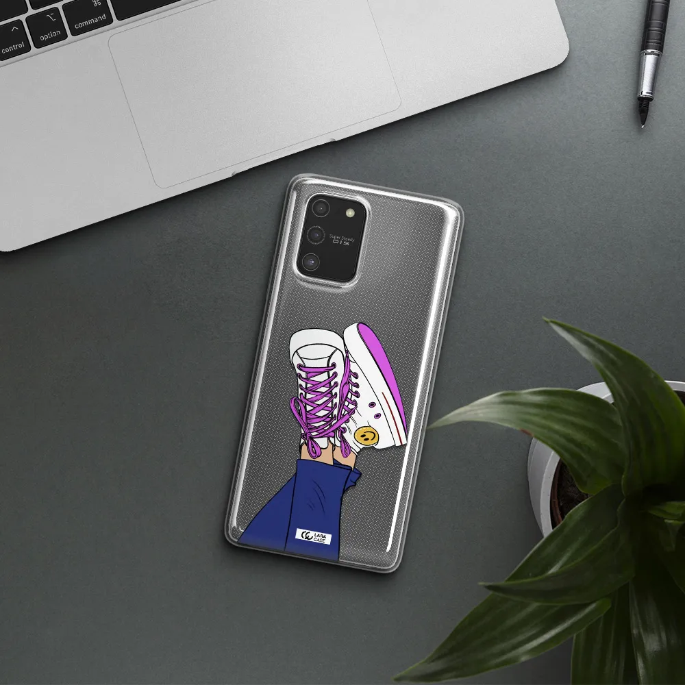 a cartoon of a person's feet with purple shoes Samsung S10 Lite Clear TPU Case