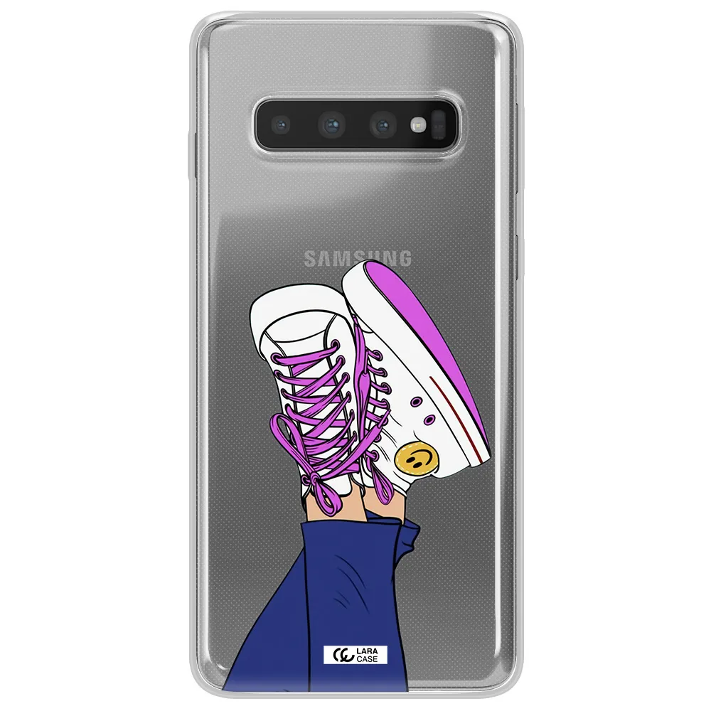 a cartoon of a person's feet with purple shoes Samsung S10 Plus Clear TPU Case