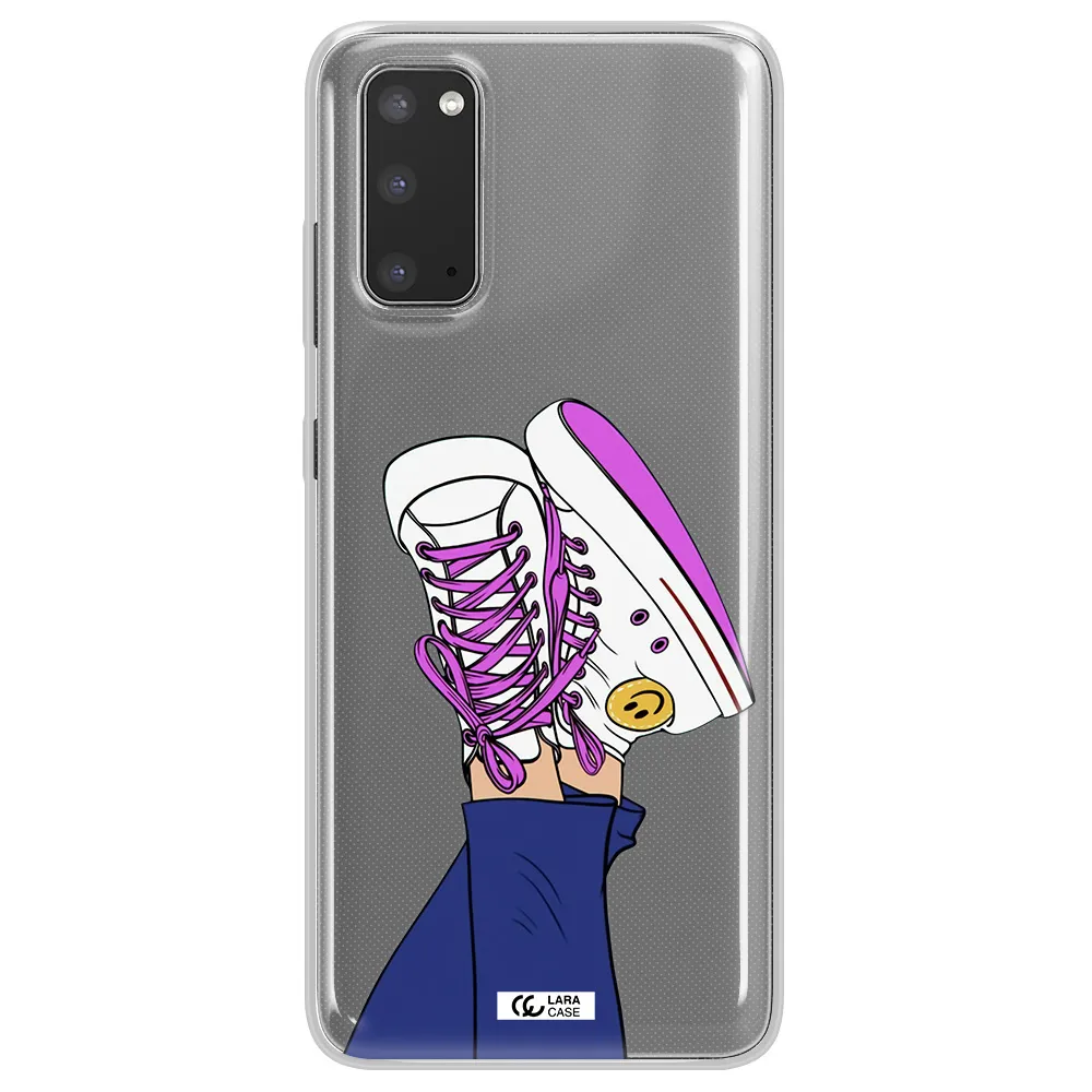 a cartoon of a person's feet with purple shoes Samsung S20 Clear TPU Case