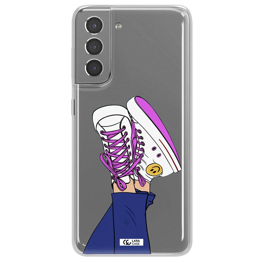 a cartoon of a person's feet with purple shoes Samsung S21 Clear TPU Case
