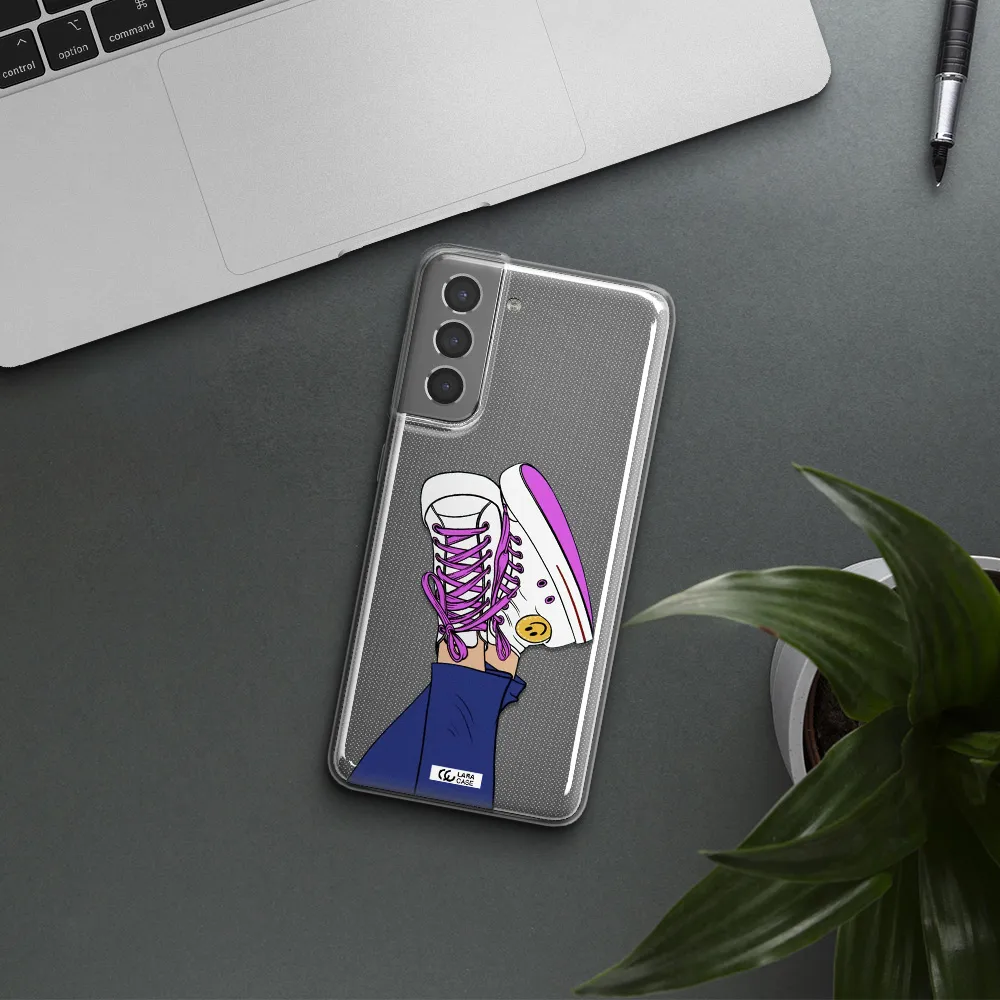 a cartoon of a person's feet with purple shoes Samsung S21 Clear TPU Case