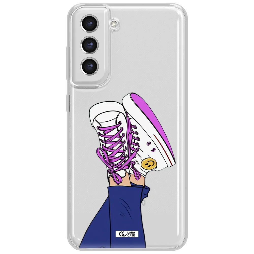 A Cartoon Of A Person's Feet With Purple Shoes Samsung S21 Fe Clear Tpu Case