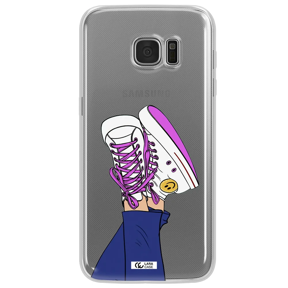 a cartoon of a person's feet with purple shoes Samsung S7 Edge Clear TPU Case