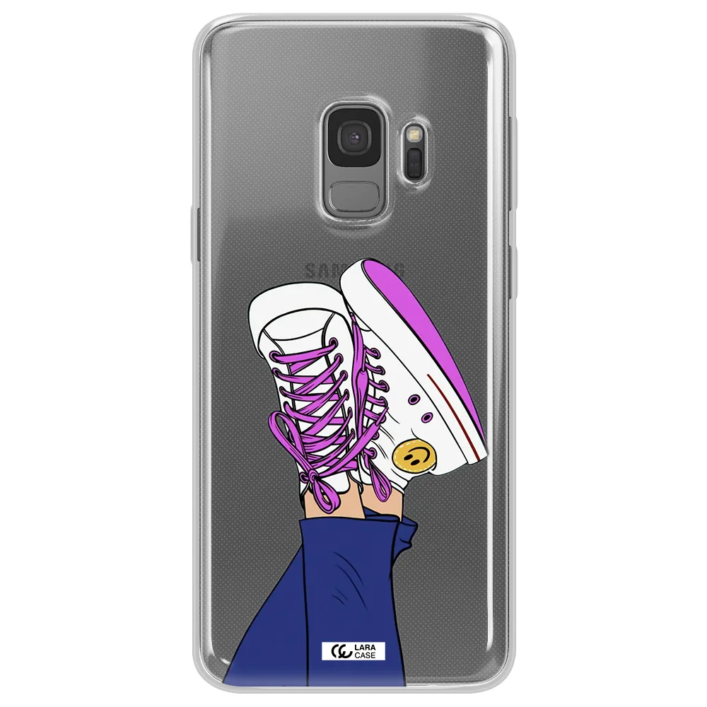a cartoon of a person's feet with purple shoes Samsung S9 Clear TPU Case
