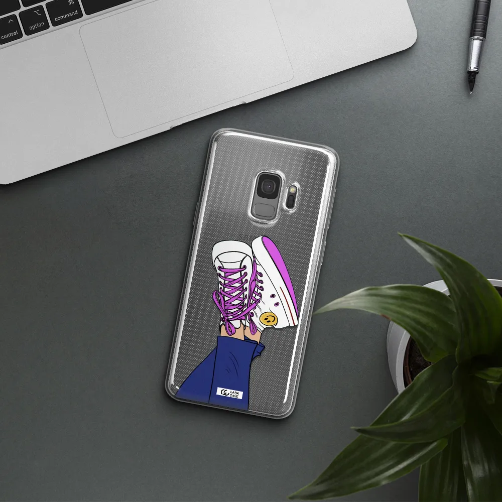 a cartoon of a person's feet with purple shoes Samsung S9 Clear TPU Case