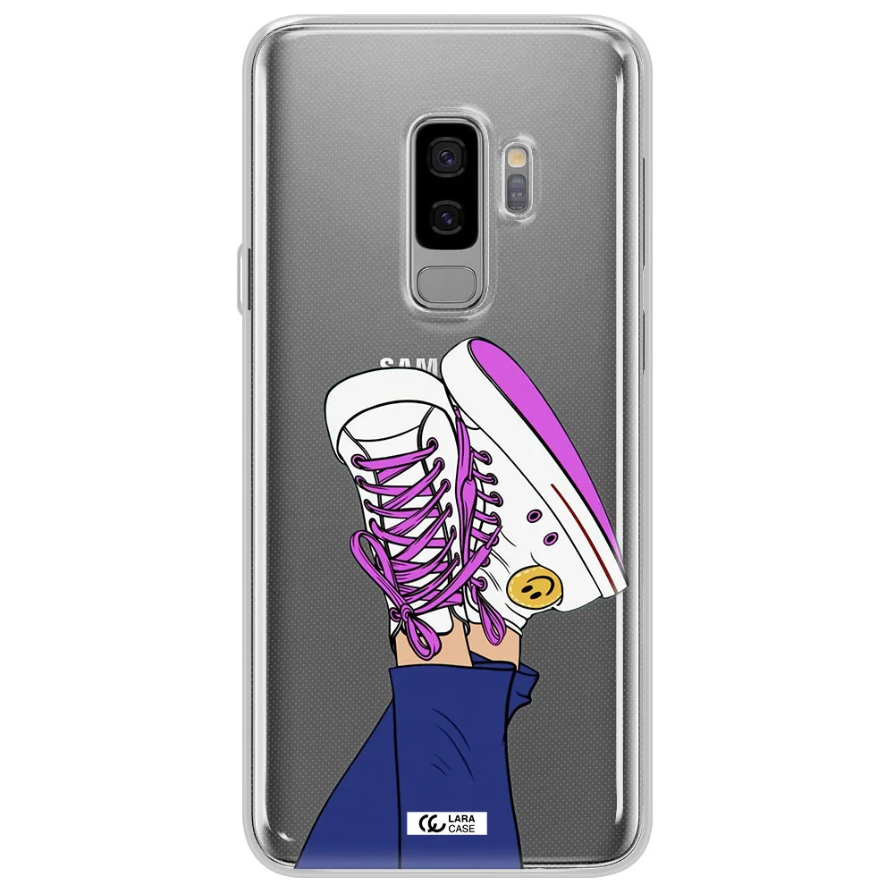 a cartoon of a person's feet with purple shoes Samsung S9 Plus Clear TPU Case