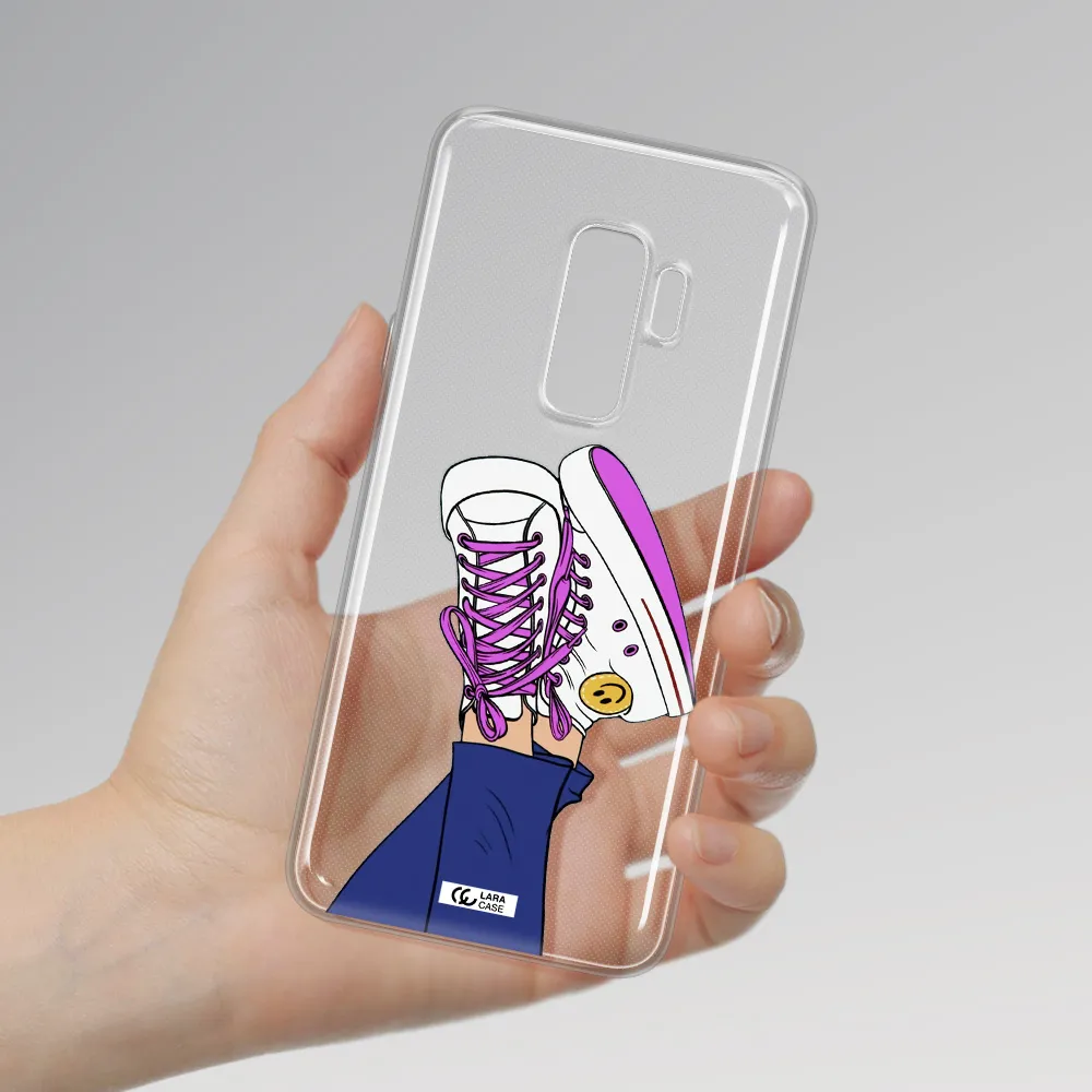 a cartoon of a person's feet with purple shoes Samsung S9 Plus Clear TPU Case