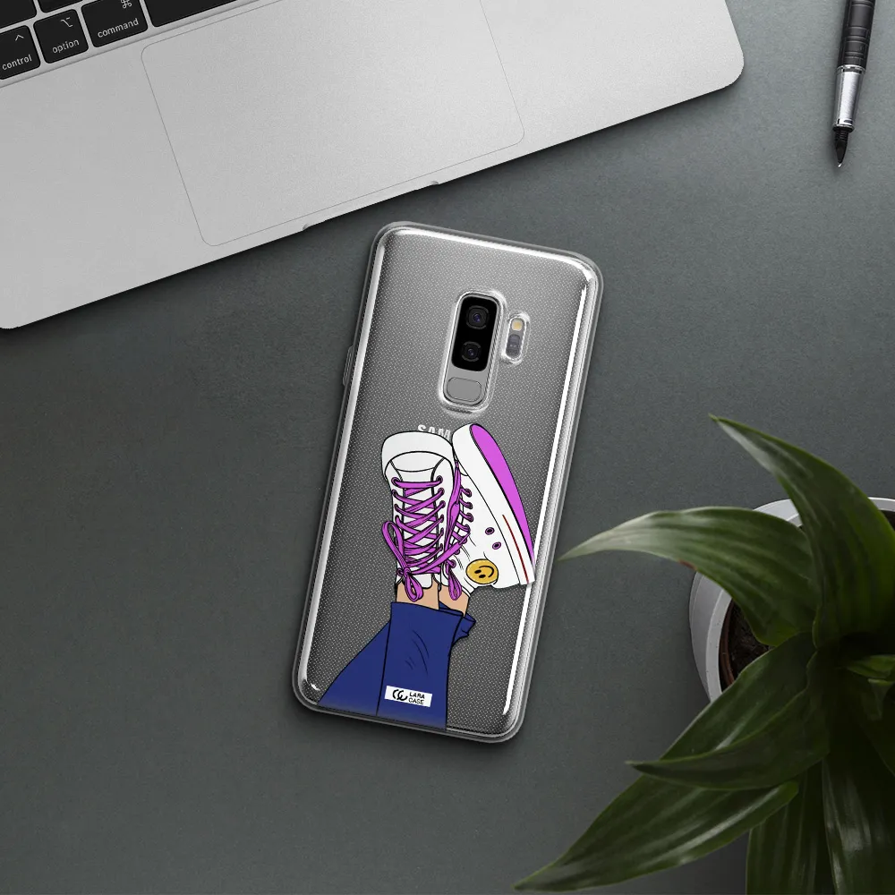 a cartoon of a person's feet with purple shoes Samsung S9 Plus Clear TPU Case