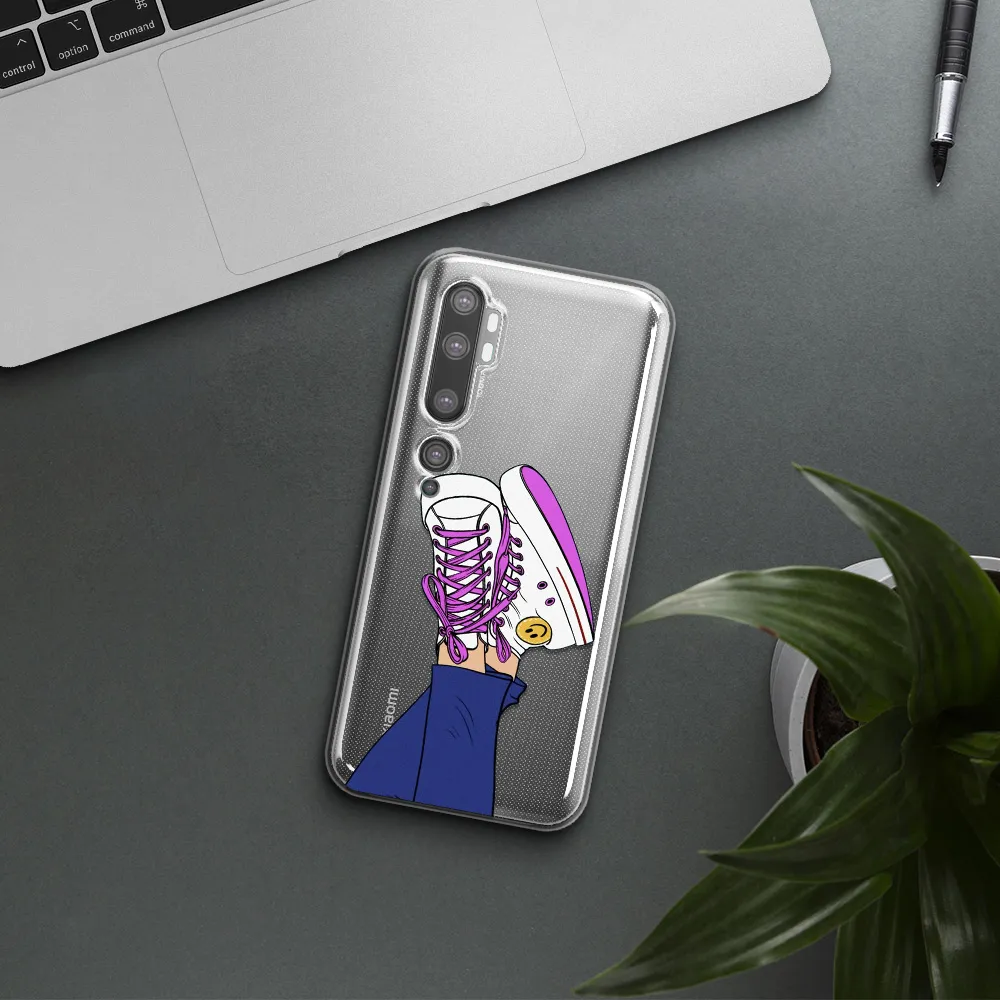 a cartoon of a person's feet with purple shoes Xiaomi Mi Note 10 Clear TPU Case