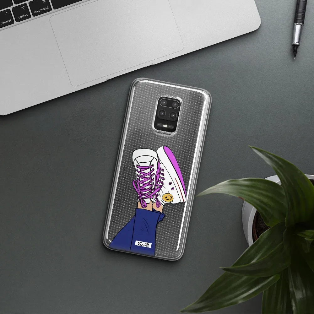 a cartoon of a person's feet with purple shoes Xiaomi Note 9S Clear TPU Case
