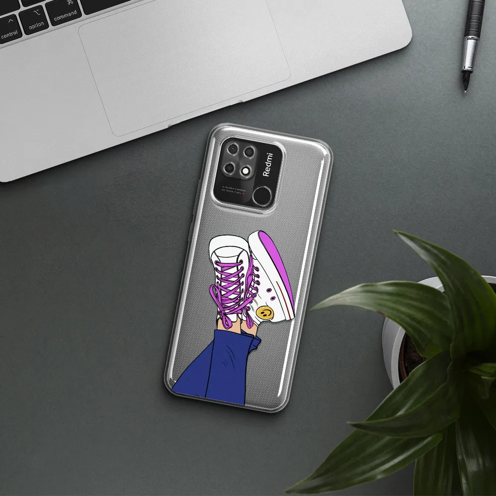 a cartoon of a person's feet with purple shoes Xiaomi Redmi 10C Clear TPU Case