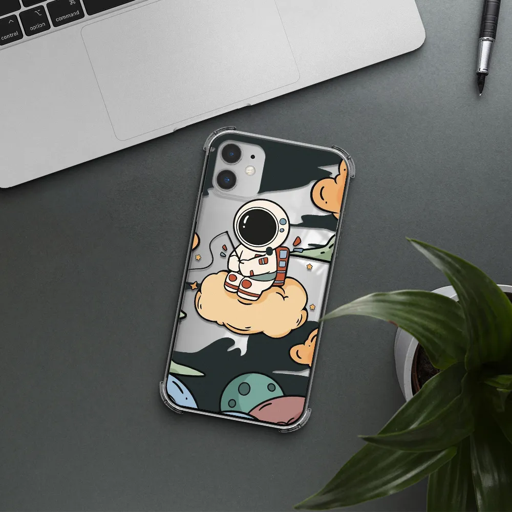 a cartoon astronaut sitting on a cloud Apple iPhone 11 Clear PC Case