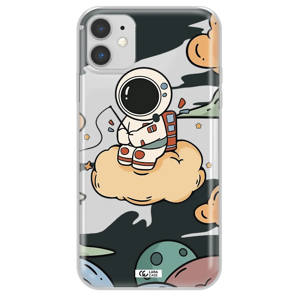 a cartoon astronaut sitting on a cloud Apple iPhone 11 Clear TPU Case